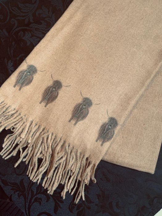 Highland Cows Handprinted on a Cashmere Blend Scarf